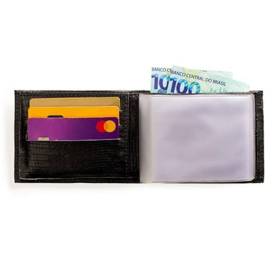 Carteira Masculina de Couro Lezard Preto U / Preto
