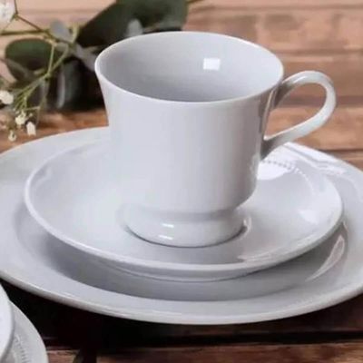 Conjunto 12 Xícaras com Pires de Porcelana Branca 80ml Servir Chá Café Germer Capri