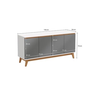 Aparador Kappesberg 4 Portas Branco/chumbo 156cm
