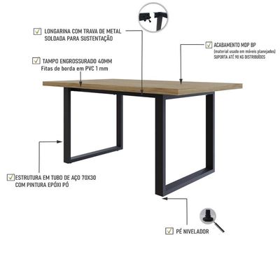 Mesa De Jantar Queens R 160x90x77cm Qemj9160r Vermont Oak - Est.preta Vermont Oak/est.preta