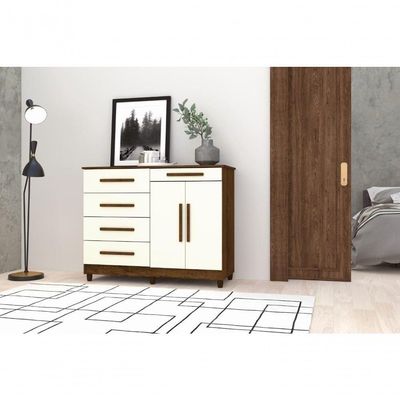 Cômoda Muskogee 5 Gavetas 2 Portas Imbuia Champagne