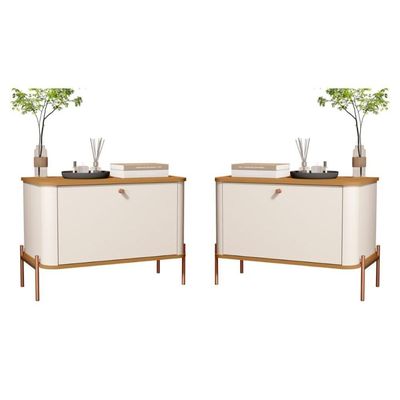 Conjunto Mesa De Cabeceira Albania Off White Nature Bronze