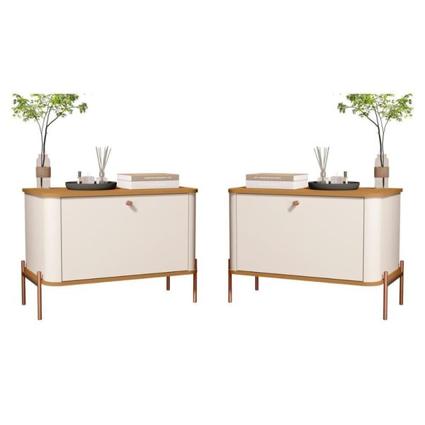 Conjunto Mesa De Cabeceira Albania Off White Nature Bronze Conjunto Mesa De Cabeceira Albania Off White Nature Bronze