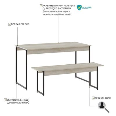 Mesa De Jantar Com 1 Banco Estilo Industrial Tub  Snow / Est.preta