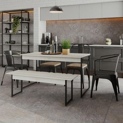 Mesa De Jantar Com 1 Banco Estilo Industrial Tub  Snow / Est.preta