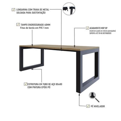 Mesa De Jantar Bronx 200x90x77cm Brmj9200 Vermont Oak - Est.preta Vermont Oak/est.preta