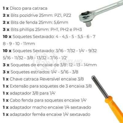 Kit Completo Jogo Chave Catraca Reversível Conjunto De Ferramentas Com 40 Soquetes De 1-4 E 3-8