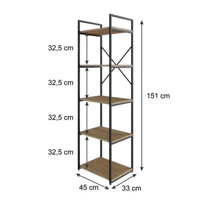 Estante C/05 Prateleiras 152x45x33cm Yon Vermont Oak/est.preta Vermont Oak/est.preta