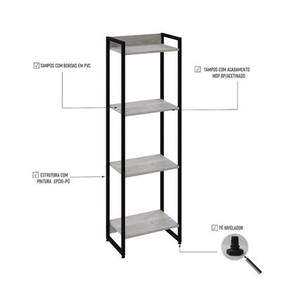 Estante Dynamica 45x30x146cm C/04 Prateleiras Snow / Est.preta Snow / Est.preta