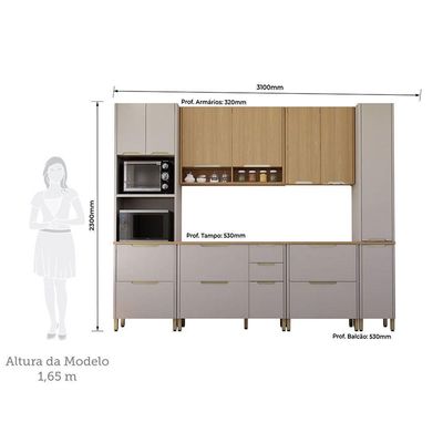 Cozinha Completa 6 Peças Com Tampo Lumina Luciane Móveis Cinammon/Freijó