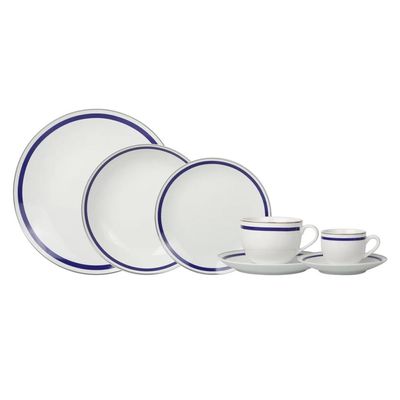 Jogo de Jantar em porcelana Silver Rim L'Hermitage Très Classique 42 peças azul