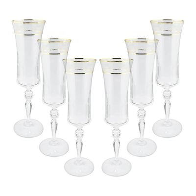 Jogo de taças champanhe cristal ecológico Bohemia Grace 190ml 6 peças ouro rim