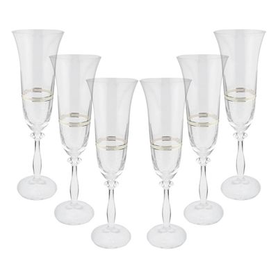 Jogo de taças champanhe cristal ecológico Bohemia Angela 190ml 6 peças prata rim