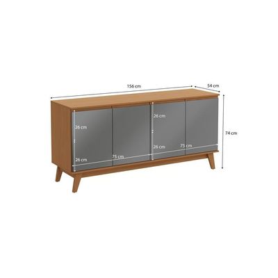 Aparador Kappesberg 4 Portas Canela/chumbo 156cm