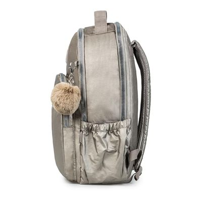 Mochila Escolar Juvenil Feminina Perolada Cinza U / Cinza