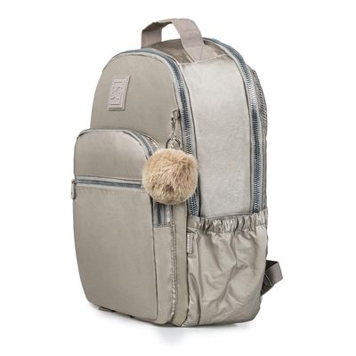 Mochila Escolar Juvenil Feminina Perolada Cinza U / Cinza