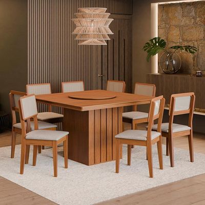 Kit Mesa De Jantar Santiago 136 Prato Giratorio E 6 Cadeiras Cinamomo nevoa Boucle