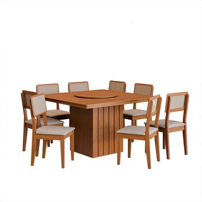 Kit Mesa De Jantar Santiago 136 Prato Giratorio E 6 Cadeiras Cinamomo nevoa Boucle