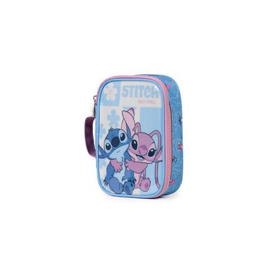 Estojo Escolar Feminino Stitch e Angel Azul U / Azul