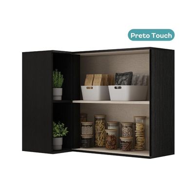 Armário Aéreo De Cozinha Miami 2 Portas Com Nicho De Canto Carraro Preto Touch