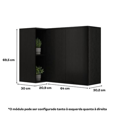 Armário Aéreo De Cozinha Miami 2 Portas Com Nicho De Canto Carraro Preto Touch