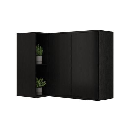 Armário Aéreo De Cozinha Miami 2 Portas Com Nicho De Canto Carraro Preto Touch