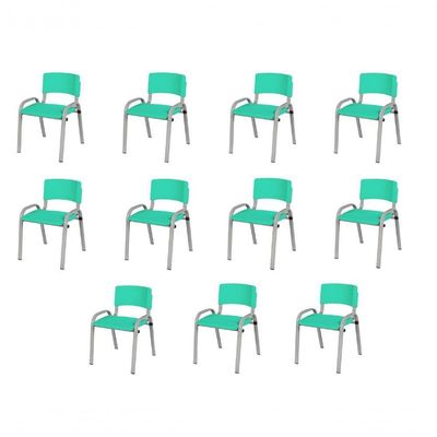 Kit 11 Cadeira Iso Infantil Creche, Escola Base Cinza Verde água