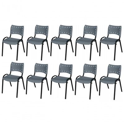Cadeira Iso Base Preto Escola, Escritório Cinza - Kit 10 Un