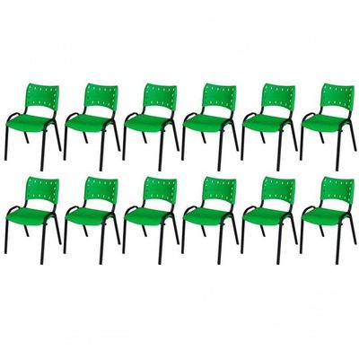 Cadeira Iso Base Preto Escola, Escritório Verde - Kit 12 Un