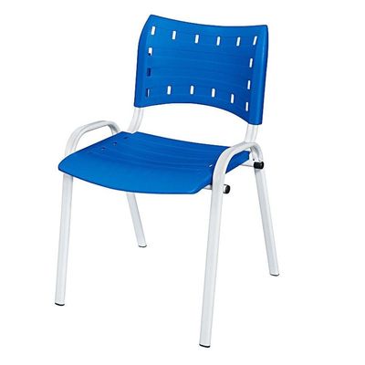 Cadeira Iso Base Branco Escola, Escritório Azul - Kit 3 Un