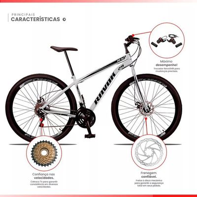 Bicicleta Aro 29 Bike Aço 21 Marchas Velocidades Freio A Disco Cor:branco