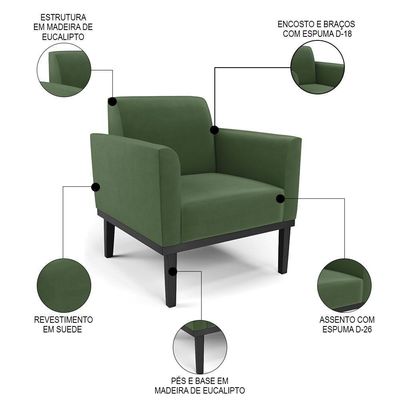 Sofá Namoradeira E 1 Poltrona Base Madeira Preto Maressa Suede Verde - Ibiza
