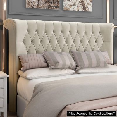 Cabeceira Cama Casal King 195cm Dust P02 Veludo Bege - Mpozenato