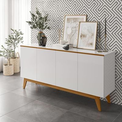 Balcao Buffet Ares 4 Portas 161 Cm Henn Branco Nature