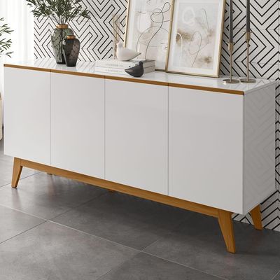 Balcao Buffet Ares 4 Portas 161 Cm Henn Branco Nature