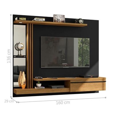 Painel Para Com Espelho E Led Thalita Preto Cinamomo