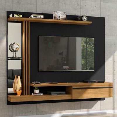 Painel Para Com Espelho E Led Thalita Preto Cinamomo
