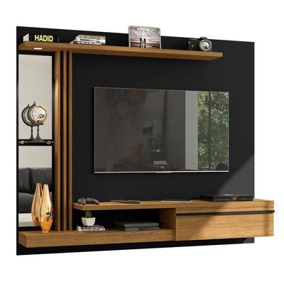Painel Para Com Espelho E Led Thalita Preto Cinamomo