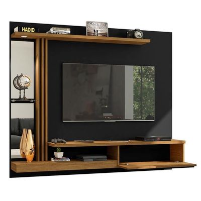 Painel Para Com Espelho E Led Thalita Preto Cinamomo