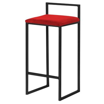 Banqueta Decorativa Selena Base Preta Veludo Vermelho - Gran Belo