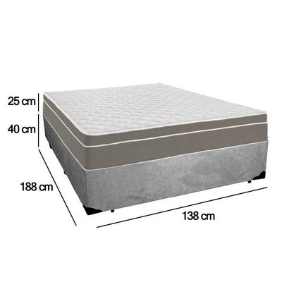 Cama Box Casal Suede + Colchão Serene Molas Ensacadas 138x188x65 Cinza