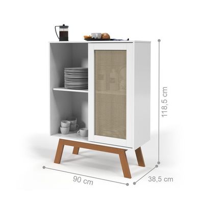 Buffet Barcelona Com Porta Em Rattan Sintético Branco