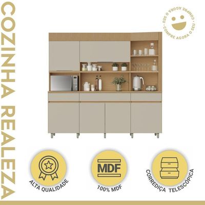 Cozinha Realeza 6 Portas 3 Gavetas 100% Mdf Realeza Carvalho/greige Nesher Carvalho/greige