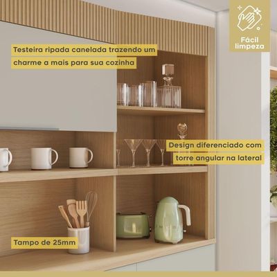 Cozinha Realeza 6 Portas 3 Gavetas 100% Mdf Realeza Carvalho/greige Nesher Carvalho/greige