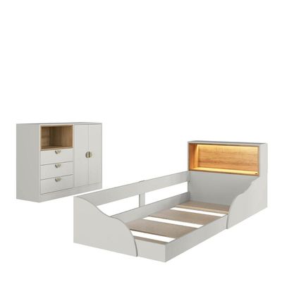 Quarto Infantil com Cama de Solteiro Montessoriana com Led e Cômoda Lille CJ080