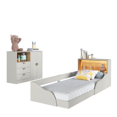 Quarto Infantil com Cama de Solteiro Montessoriana com Led e Cômoda Lille CJ080