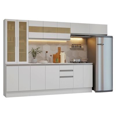 Armário De Cozinha Completa 100% Mdf 300 Cm Smart Madesa 04 Branco