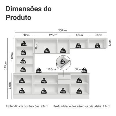Armário De Cozinha Completa 100% Mdf 300 Cm Smart Madesa 04 Branco