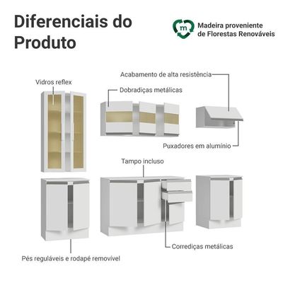 Armário De Cozinha Completa 100% Mdf 240 Cm Smart Madesa 01 Branco