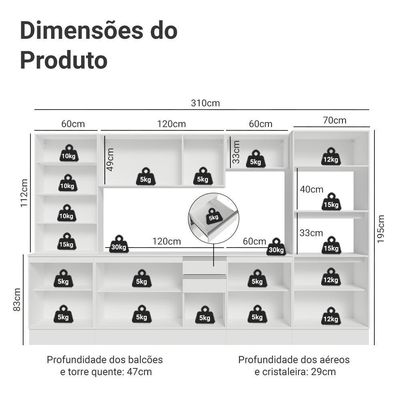 Armário De Cozinha Completa 100% Mdf 310 Cm Smart Madesa 03 Branco